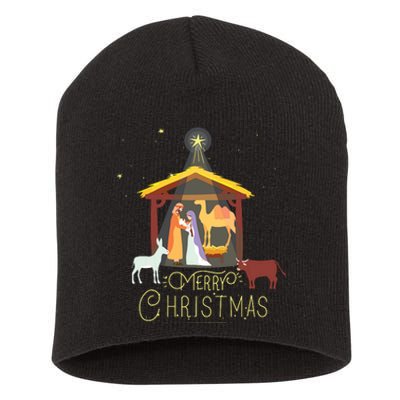 Merry Christmas Nativity Scene North Star Baby Jesus Short Sleeve Short Acrylic Beanie