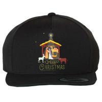 Merry Christmas Nativity Scene North Star Baby Jesus Short Sleeve Wool Snapback Cap