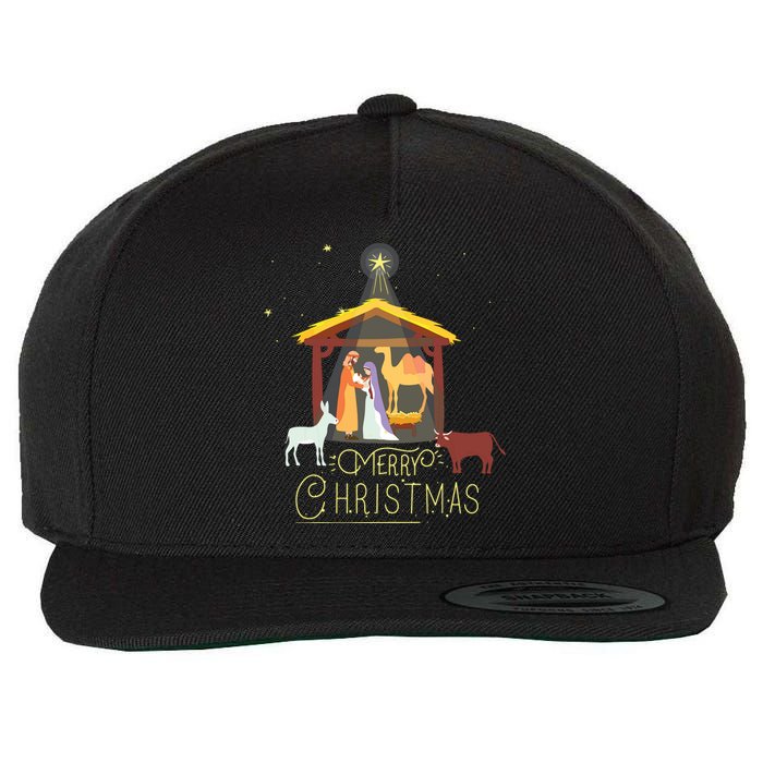 Merry Christmas Nativity Scene North Star Baby Jesus Short Sleeve Wool Snapback Cap