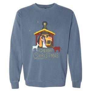 Merry Christmas Nativity Scene North Star Baby Jesus Short Sleeve Garment-Dyed Sweatshirt