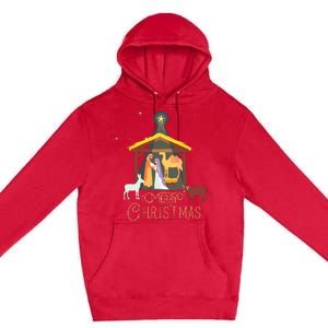 Merry Christmas Nativity Scene North Star Baby Jesus Short Sleeve Premium Pullover Hoodie