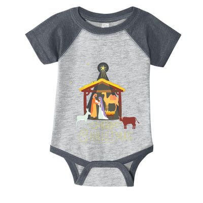 Merry Christmas Nativity Scene North Star Baby Jesus Short Sleeve Infant Baby Jersey Bodysuit