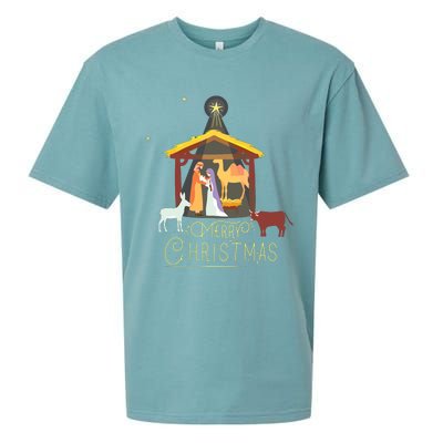 Merry Christmas Nativity Scene North Star Baby Jesus Short Sleeve Sueded Cloud Jersey T-Shirt