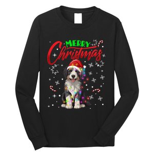 Merry Christmas Newfoundland Dog Santa Hat Lights Snowflakes Funny Gift Long Sleeve Shirt