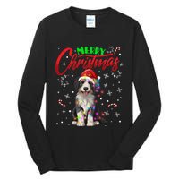 Merry Christmas Newfoundland Dog Santa Hat Lights Snowflakes Funny Gift Tall Long Sleeve T-Shirt