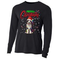 Merry Christmas Newfoundland Dog Santa Hat Lights Snowflakes Funny Gift Cooling Performance Long Sleeve Crew