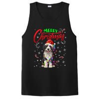 Merry Christmas Newfoundland Dog Santa Hat Lights Snowflakes Funny Gift PosiCharge Competitor Tank