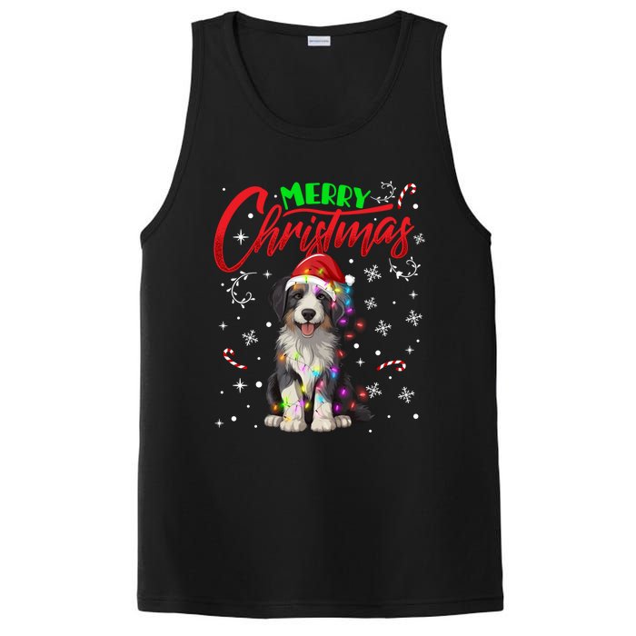 Merry Christmas Newfoundland Dog Santa Hat Lights Snowflakes Funny Gift PosiCharge Competitor Tank