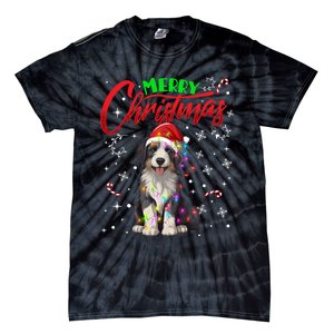 Merry Christmas Newfoundland Dog Santa Hat Lights Snowflakes Funny Gift Tie-Dye T-Shirt