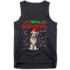 Merry Christmas Newfoundland Dog Santa Hat Lights Snowflakes Funny Gift Tank Top