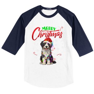 Merry Christmas Newfoundland Dog Santa Hat Lights Snowflakes Funny Gift Baseball Sleeve Shirt