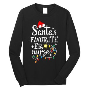 Merry Christmas Nurse Crew Rn Ed SantaS Favorite Er Nurse Long Sleeve Shirt