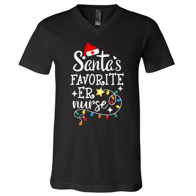 Merry Christmas Nurse Crew Rn Ed SantaS Favorite Er Nurse V-Neck T-Shirt