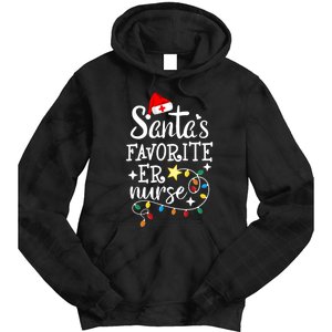 Merry Christmas Nurse Crew Rn Ed SantaS Favorite Er Nurse Tie Dye Hoodie