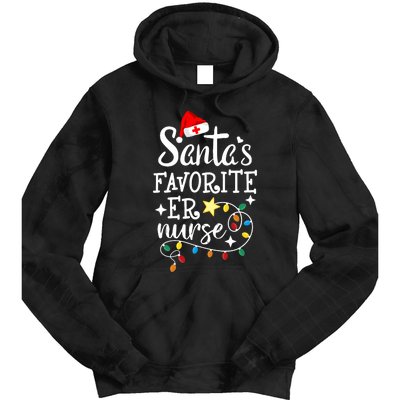 Merry Christmas Nurse Crew Rn Ed SantaS Favorite Er Nurse Tie Dye Hoodie