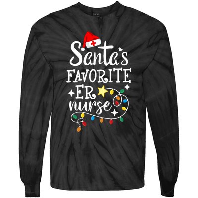 Merry Christmas Nurse Crew Rn Ed SantaS Favorite Er Nurse Tie-Dye Long Sleeve Shirt