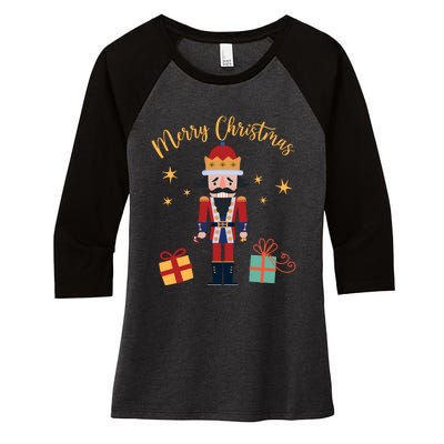 Merry Christmas Nutcracker Women's Tri-Blend 3/4-Sleeve Raglan Shirt