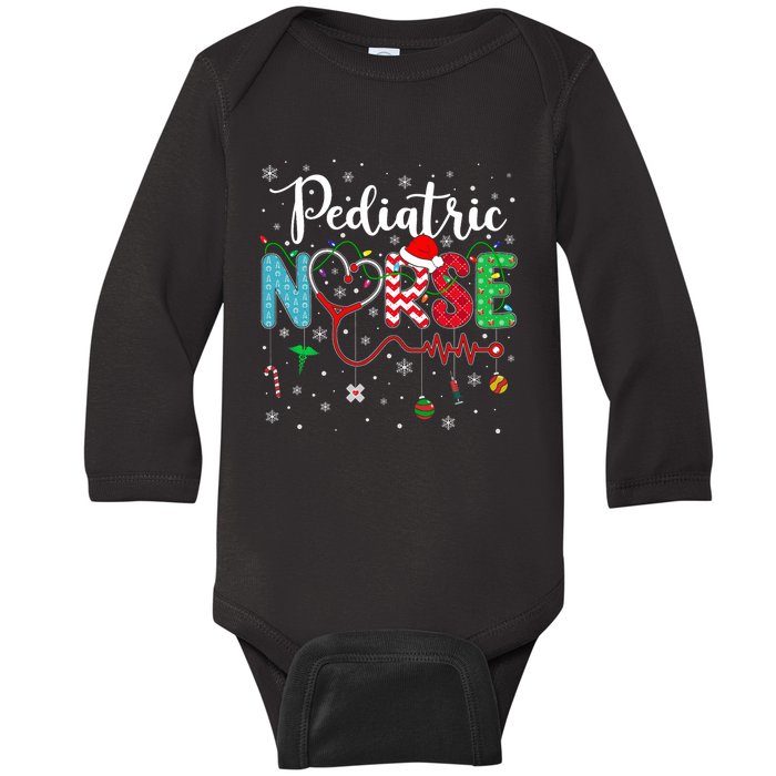 Merry Christmas Nurse Pediatric Nurse Christmas Pattern Baby Long Sleeve Bodysuit