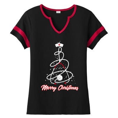 Merry Christmas Nurse Yuletide Practitioners Cute Gift Ladies Halftime Notch Neck Tee