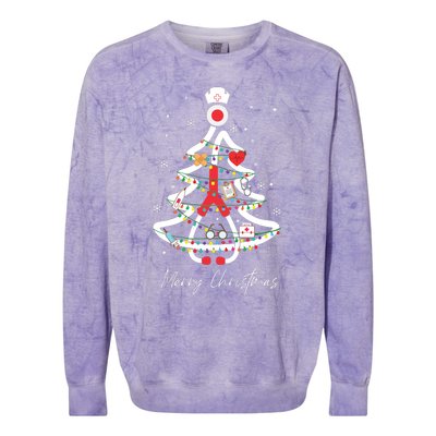 Merry Christmas Nurse Stethoscope Tree Lights Colorblast Crewneck Sweatshirt