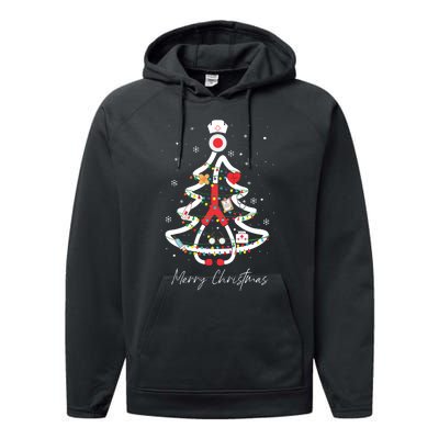 Merry Christmas Nurse Stethoscope Tree Lights Performance Fleece Hoodie