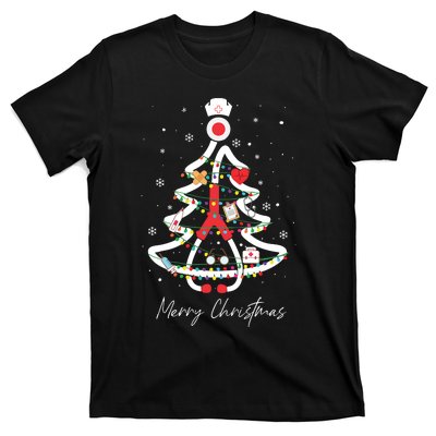 Merry Christmas Nurse Stethoscope Tree Lights T-Shirt