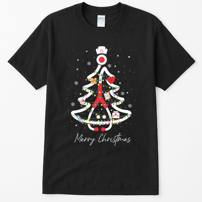 Merry Christmas Nurse Stethoscope Tree Lights Tall T-Shirt