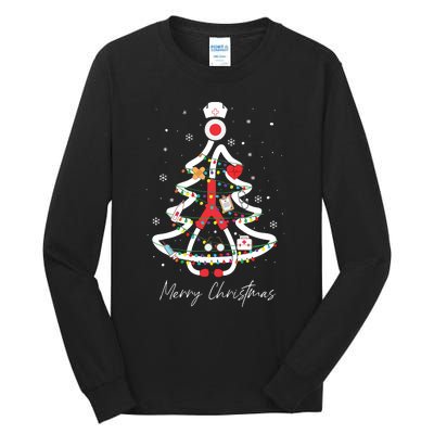 Merry Christmas Nurse Stethoscope Tree Lights Tall Long Sleeve T-Shirt