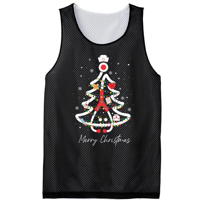 Merry Christmas Nurse Stethoscope Tree Lights Mesh Reversible Basketball Jersey Tank