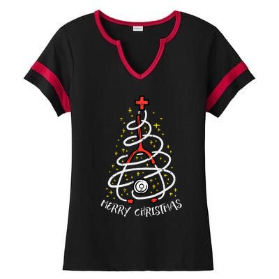 Merry Christmas Nurse Xmas Scrub Top Stethoscope Ladies Halftime Notch Neck Tee