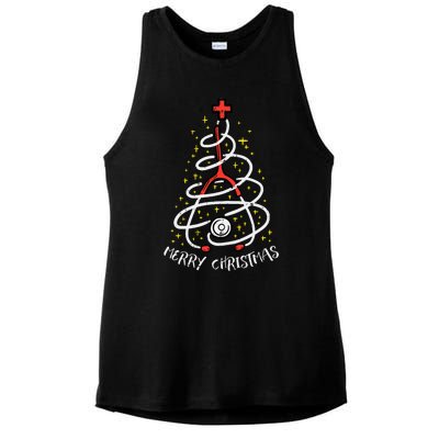 Merry Christmas Nurse Xmas Scrub Top Stethoscope Ladies PosiCharge Tri-Blend Wicking Tank