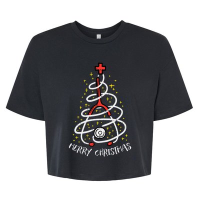 Merry Christmas Nurse Xmas Scrub Top Stethoscope Bella+Canvas Jersey Crop Tee