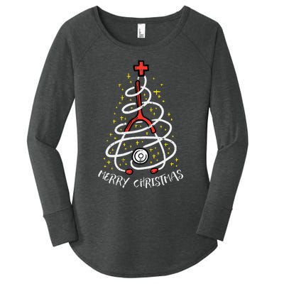 Merry Christmas Nurse Xmas Scrub Top Stethoscope Women's Perfect Tri Tunic Long Sleeve Shirt