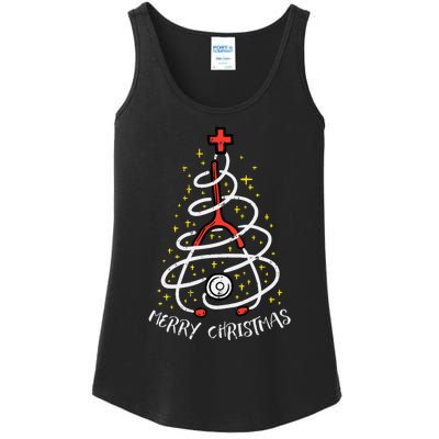 Merry Christmas Nurse Xmas Scrub Top Stethoscope Ladies Essential Tank