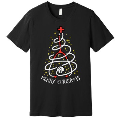 Merry Christmas Nurse Xmas Scrub Top Stethoscope Premium T-Shirt