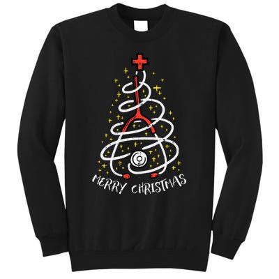 Merry Christmas Nurse Xmas Scrub Top Stethoscope Tall Sweatshirt