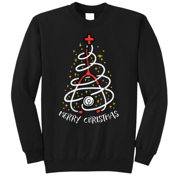 Merry Christmas Nurse Xmas Scrub Top Stethoscope Tall Sweatshirt