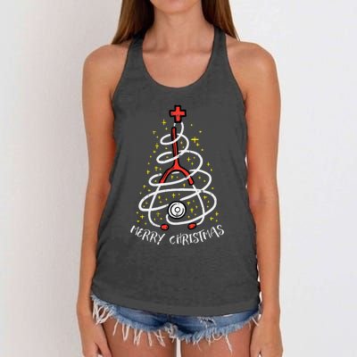 Merry Christmas Nurse Xmas Scrub Top Stethoscope Women's Knotted Racerback Tank