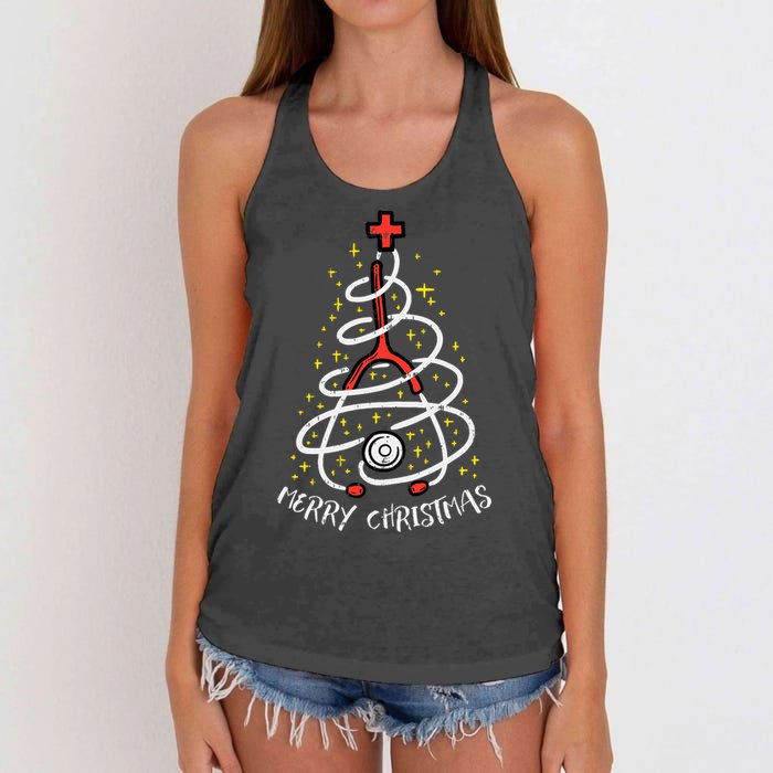 Merry Christmas Nurse Xmas Scrub Top Stethoscope Women's Knotted Racerback Tank