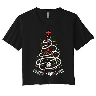 Merry Christmas Nurse Xmas Scrub Top Stethoscope Women's Crop Top Tee