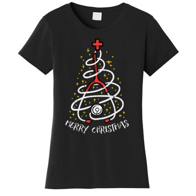 Merry Christmas Nurse Xmas Scrub Top Stethoscope Women's T-Shirt