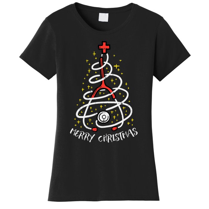 Merry Christmas Nurse Xmas Scrub Top Stethoscope Women's T-Shirt