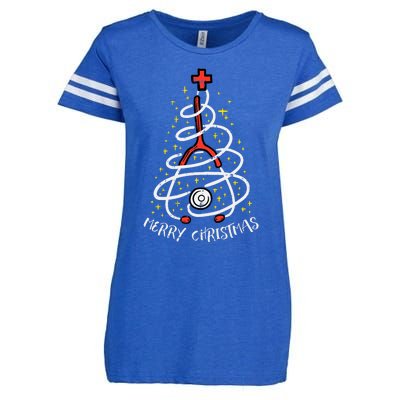 Merry Christmas Nurse Xmas Scrub Top Stethoscope Enza Ladies Jersey Football T-Shirt