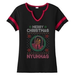 Merry Christmas Nyukkas Funny Christmas Apparel Ladies Halftime Notch Neck Tee