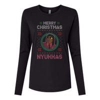 Merry Christmas Nyukkas Funny Christmas Apparel Womens Cotton Relaxed Long Sleeve T-Shirt