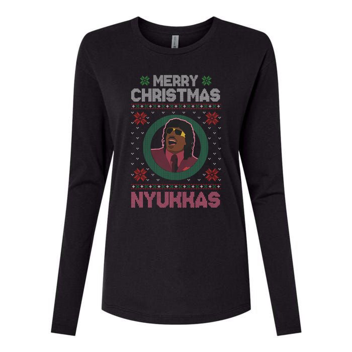 Merry Christmas Nyukkas Funny Christmas Apparel Womens Cotton Relaxed Long Sleeve T-Shirt