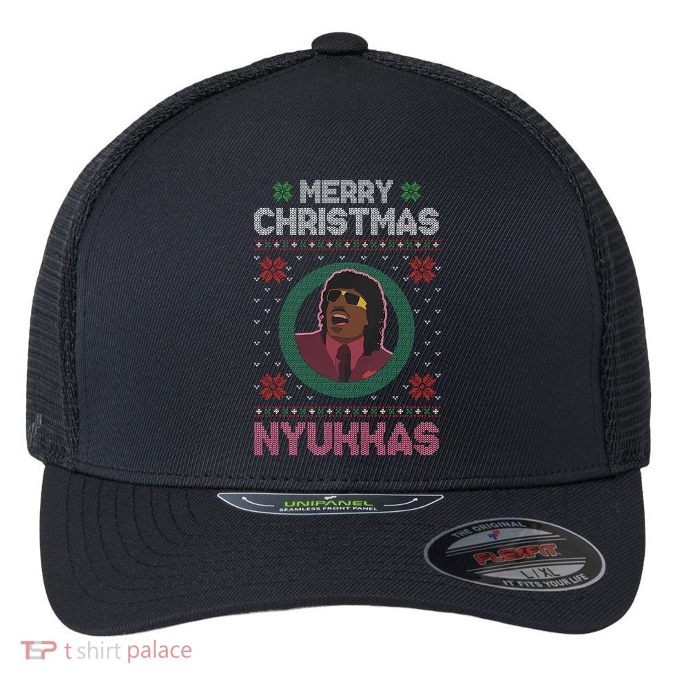 Merry Christmas Nyukkas Funny Christmas Apparel Flexfit Unipanel Trucker Cap