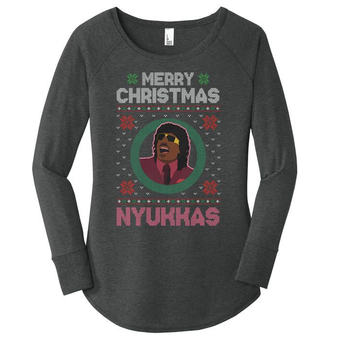 Merry Christmas Nyukkas Funny Christmas Apparel Women's Perfect Tri Tunic Long Sleeve Shirt