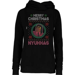 Merry Christmas Nyukkas Funny Christmas Apparel Womens Funnel Neck Pullover Hood