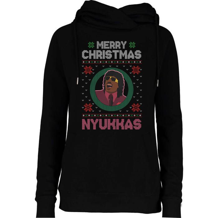 Merry Christmas Nyukkas Funny Christmas Apparel Womens Funnel Neck Pullover Hood